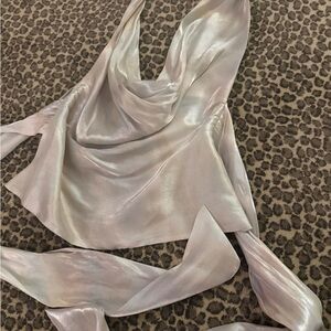 Zara Lustrous Silver Satin Blouse